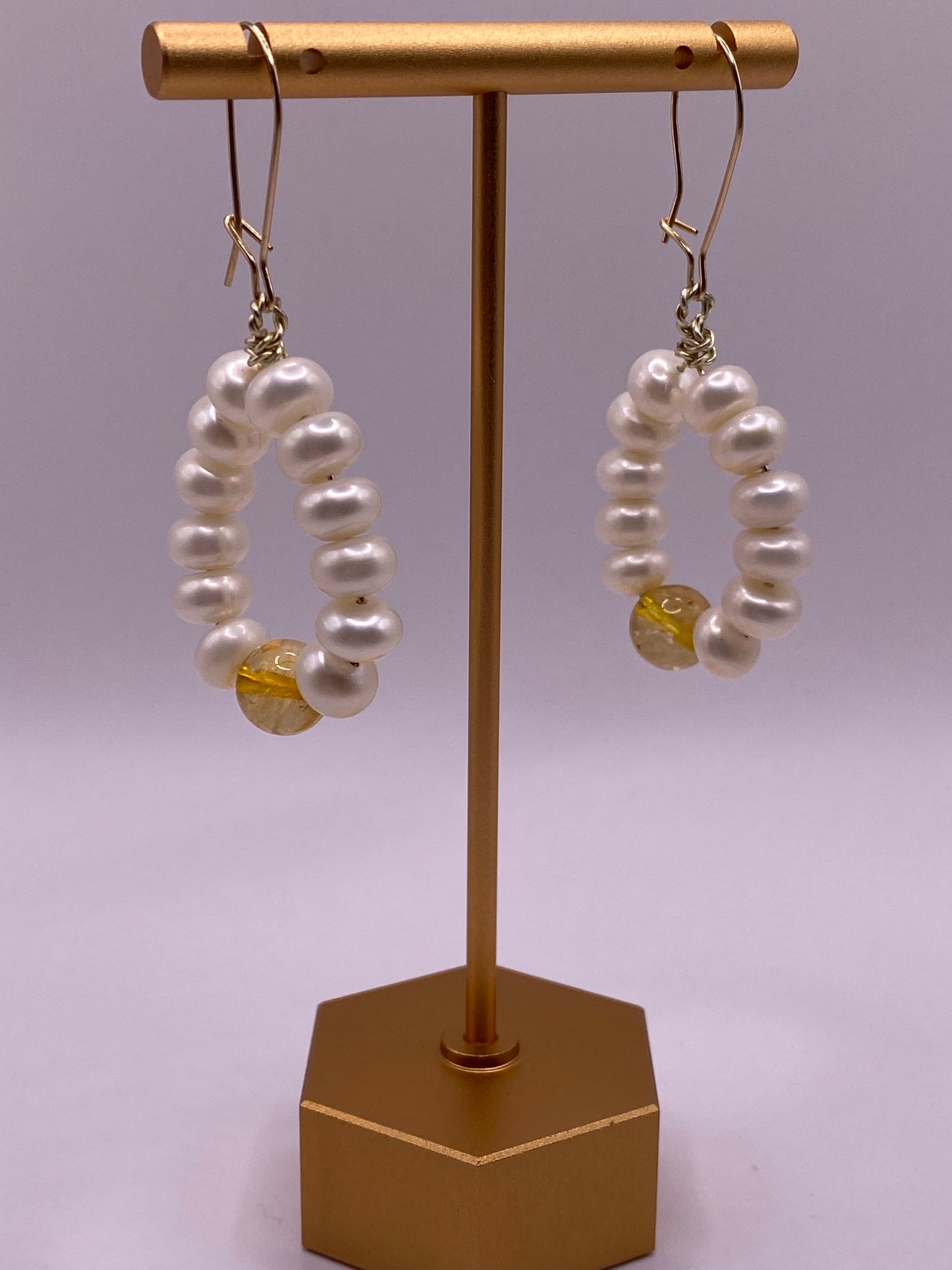 Pearl and Citrine Loop Earrings