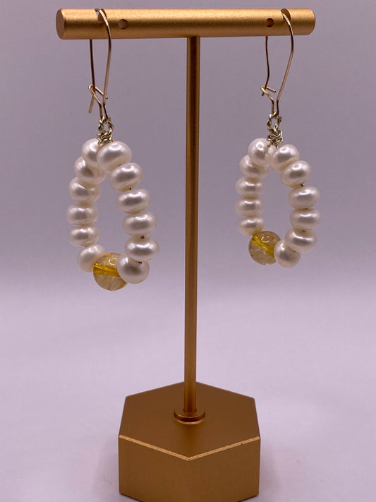 Pearl and Citrine Loop Earrings