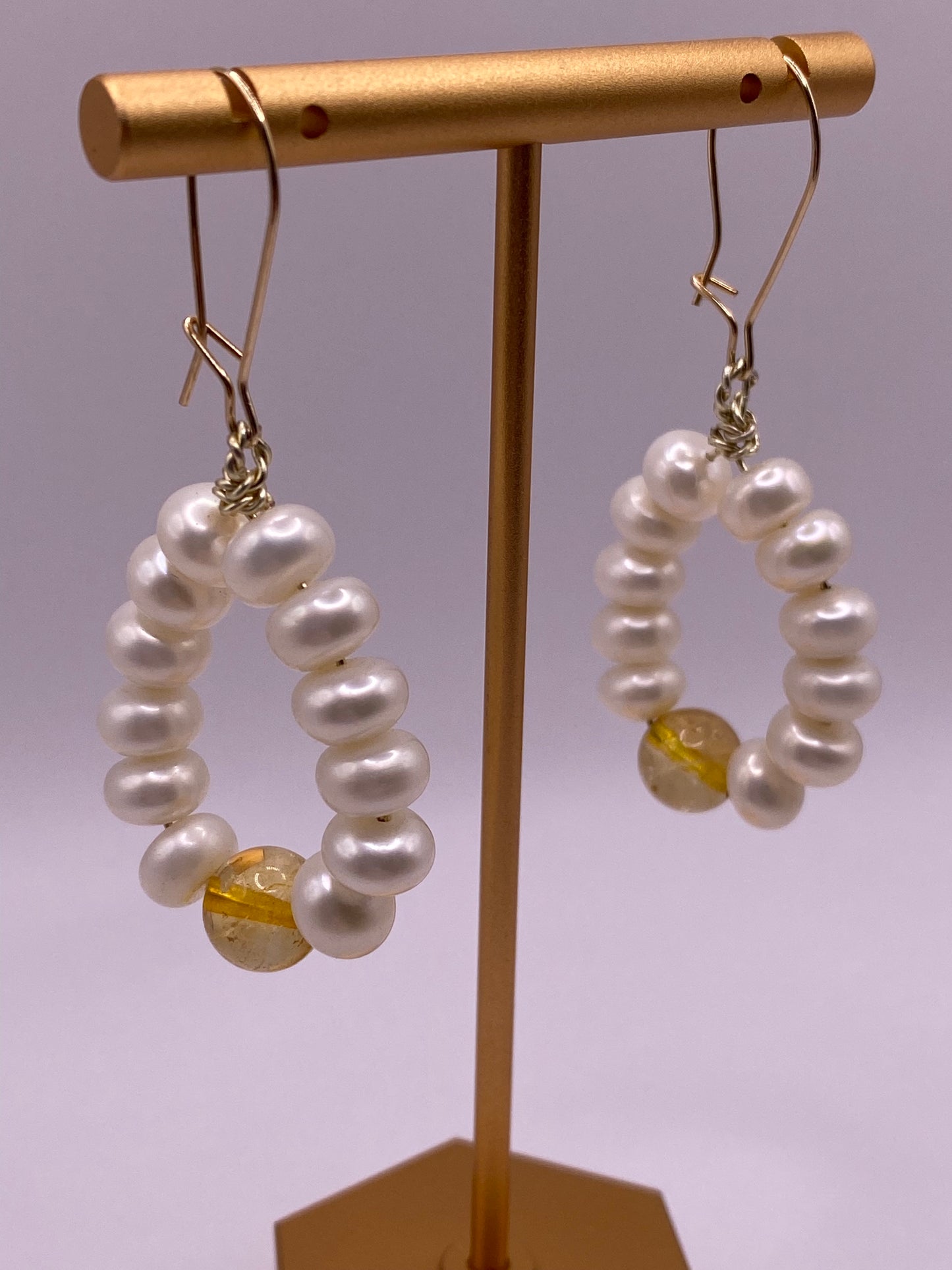 Pearl and Citrine Loop Earrings