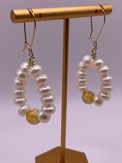 Pearl and Citrine Loop Earrings