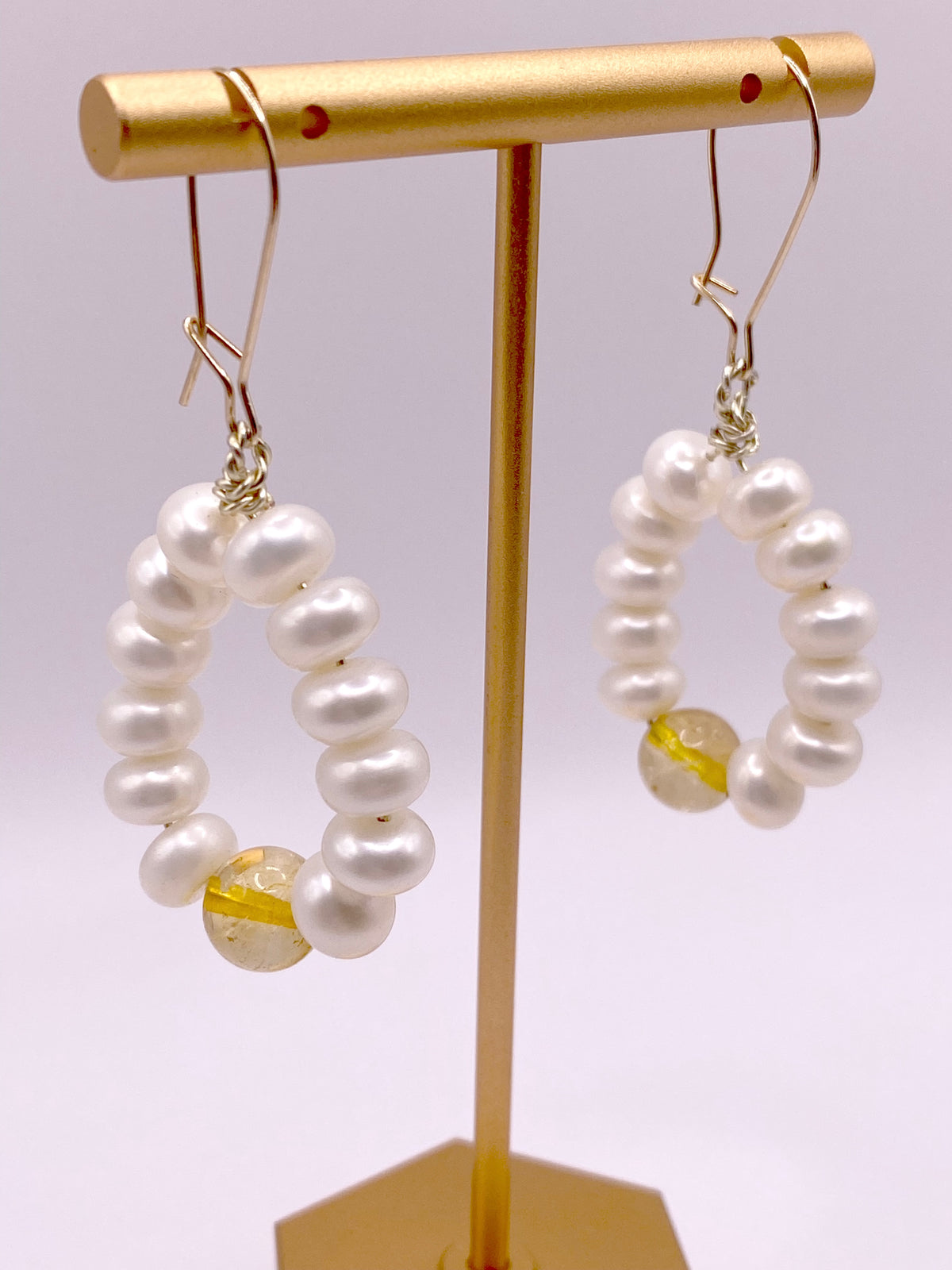 Pearl and Citrine Loop Earrings