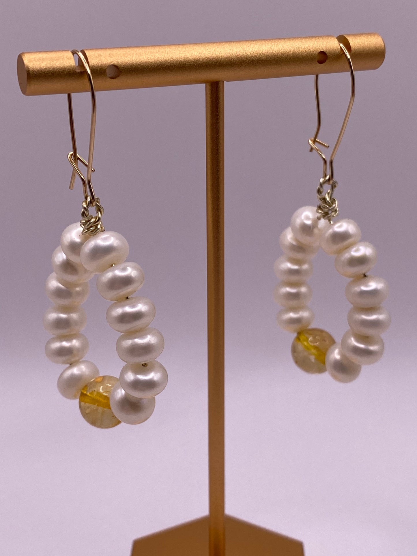 Pearl and Citrine Loop Earrings