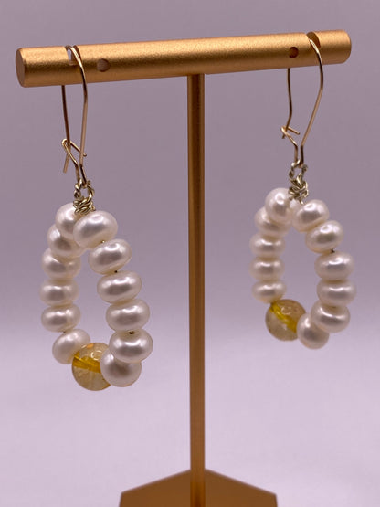 Pearl and Citrine Loop Earrings