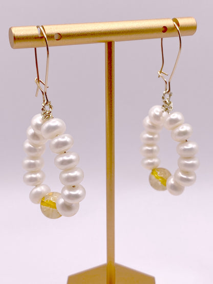 Pearl and Citrine Loop Earrings