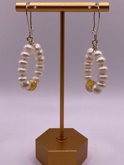 Pearl and Citrine Loop Earrings