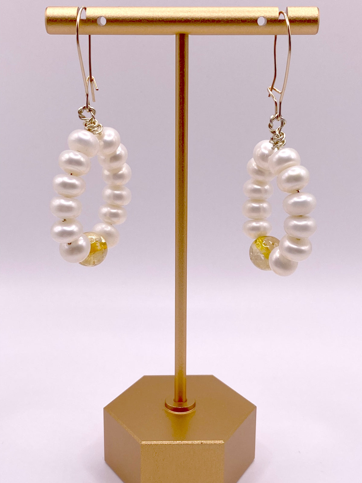 Pearl and Citrine Loop Earrings