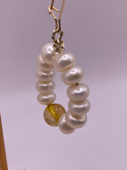 Pearl and Citrine Loop Earrings