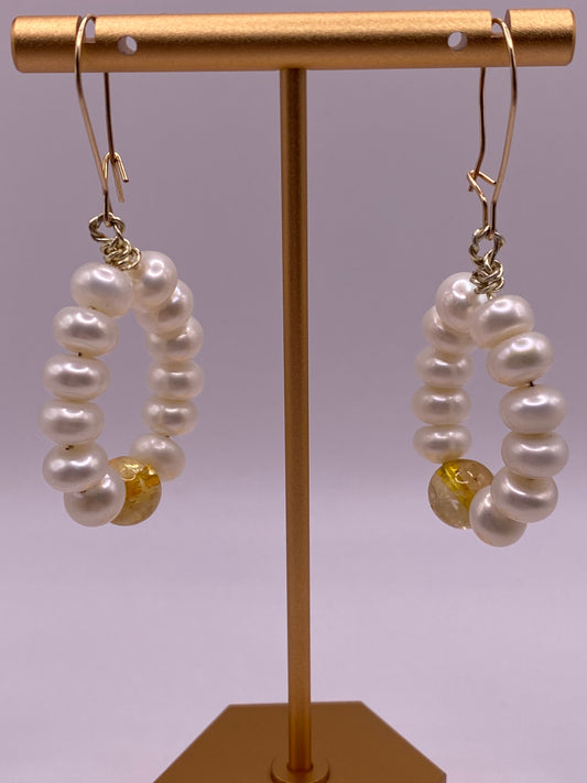 Pearl and Citrine Loop Earrings
