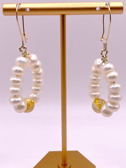 Pearl and Citrine Loop Earrings