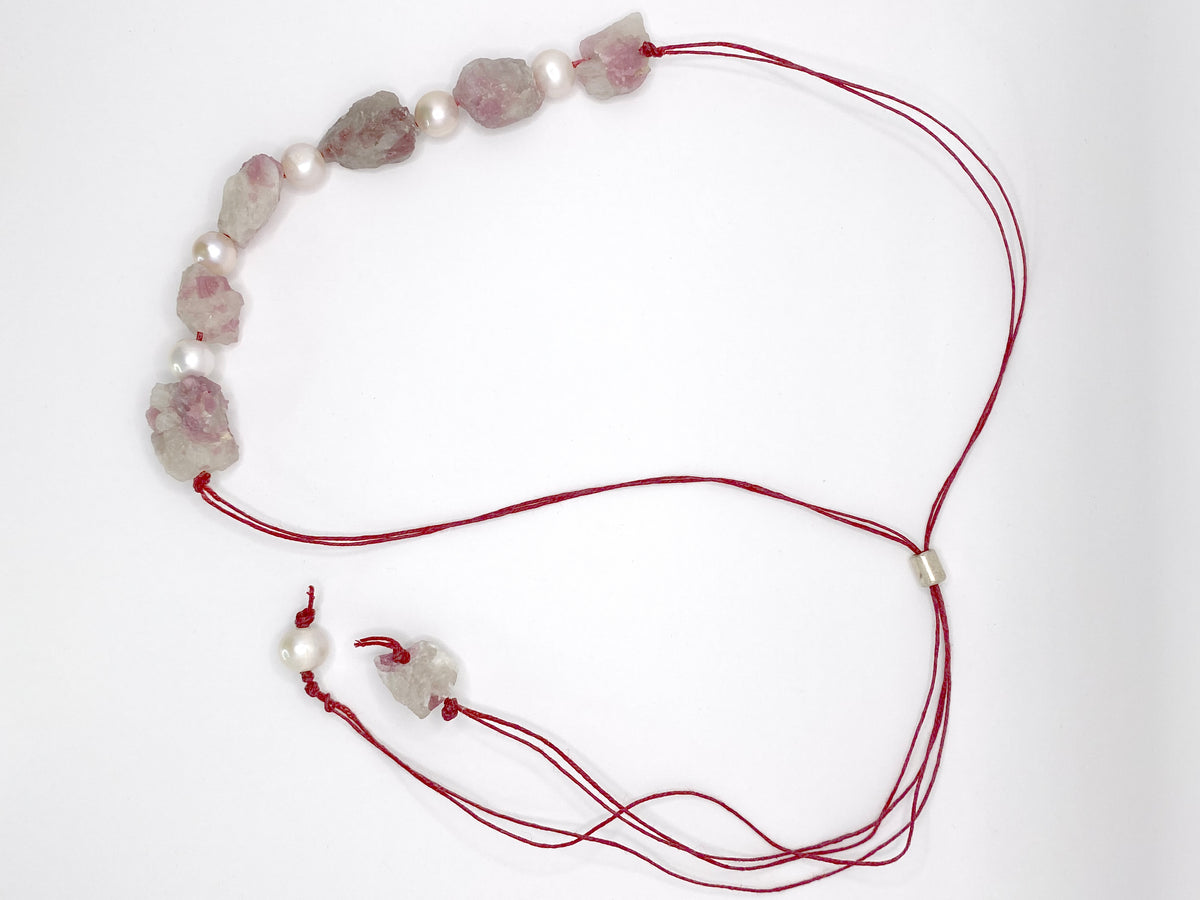 Pink Tourmaline and Pearl Necklace