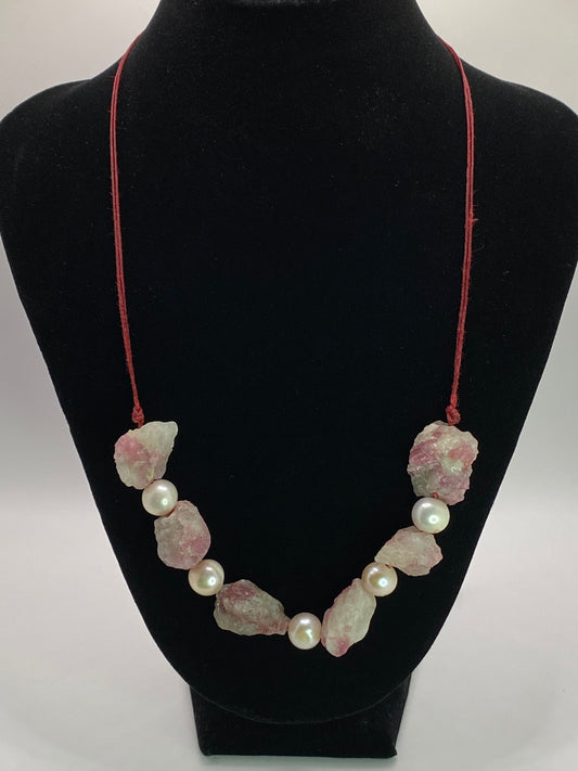 Pink Tourmaline and Pearl Necklace