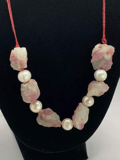 Pink Tourmaline and Pearl Necklace