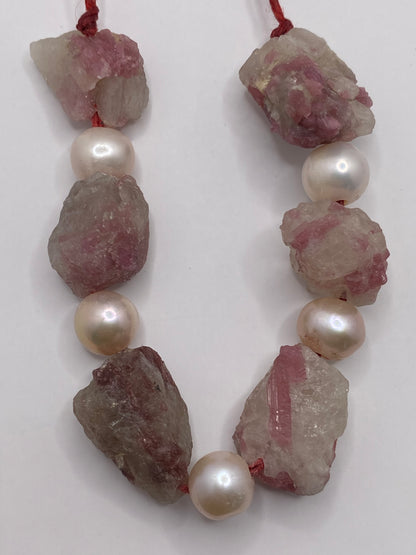 Pink Tourmaline and Pearl Necklace