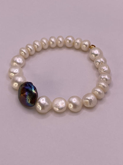 Potato Pearl Bracelet with Abalone Coin
