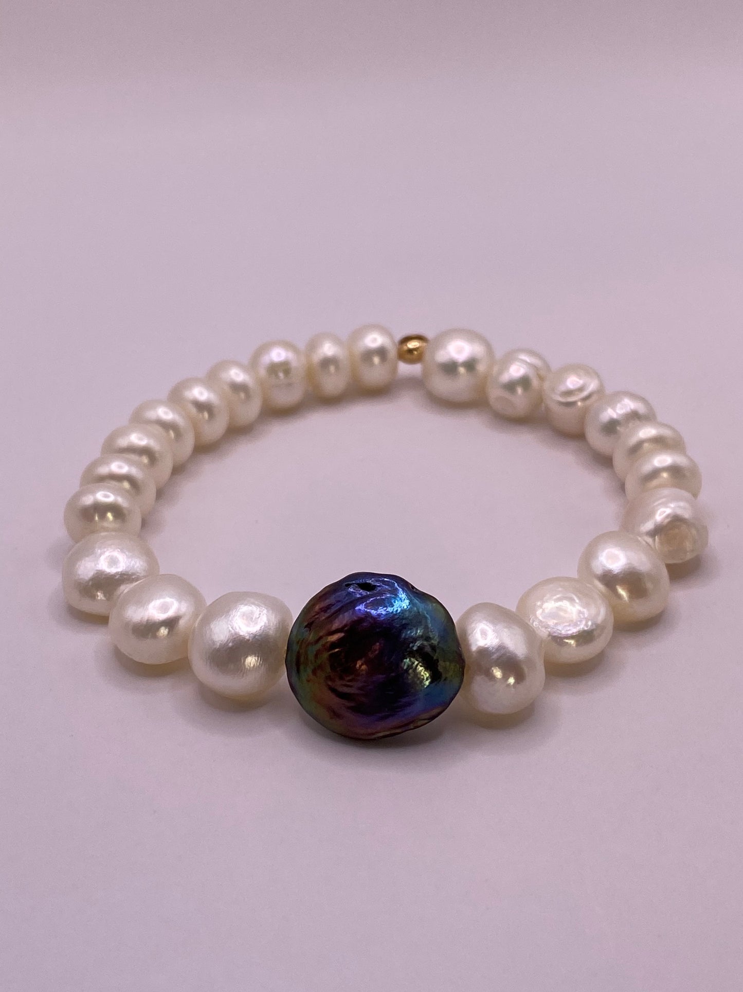 Potato Pearl Bracelet with Abalone Coin