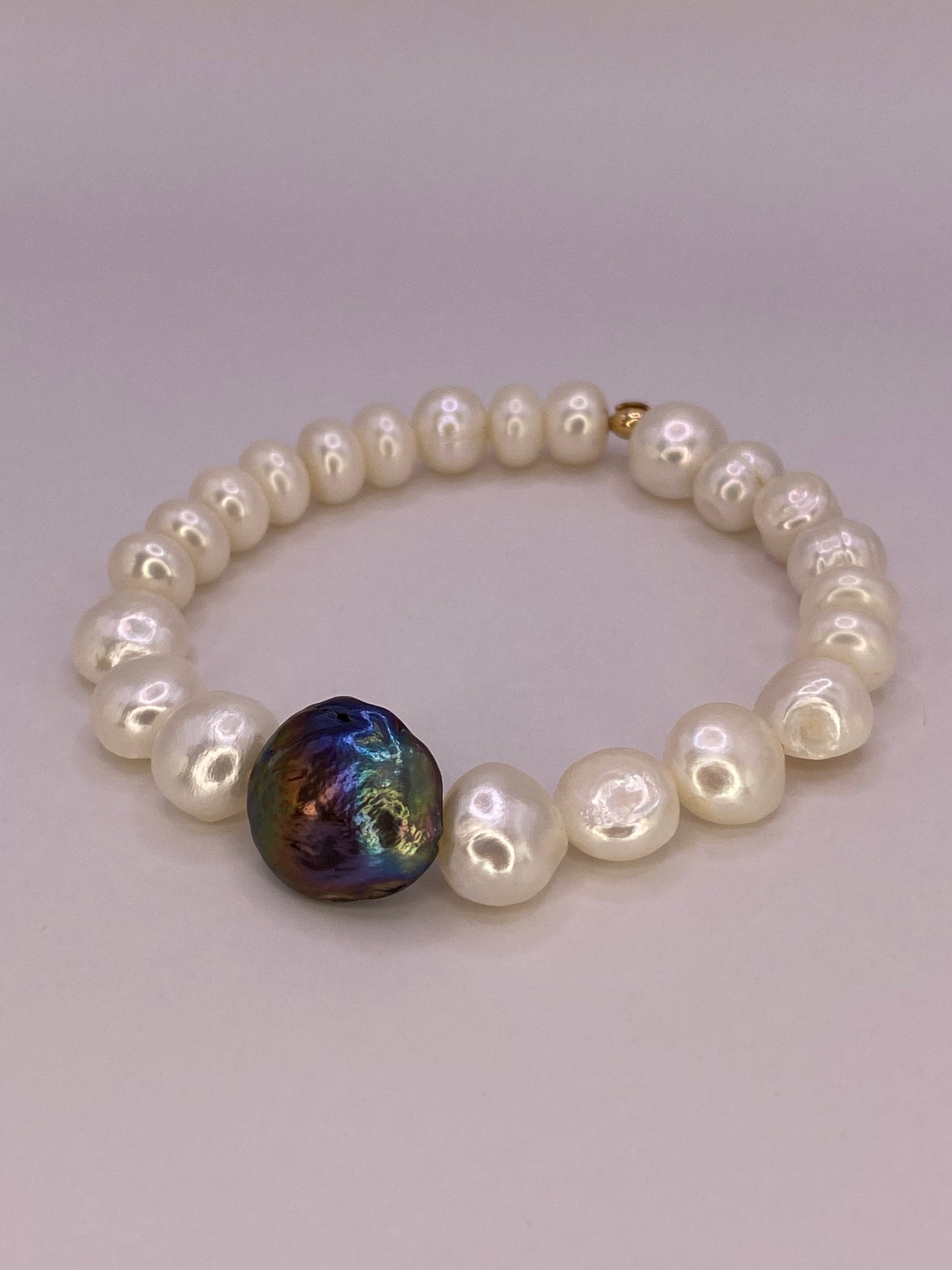 Potato Pearl Bracelet with Abalone Coin