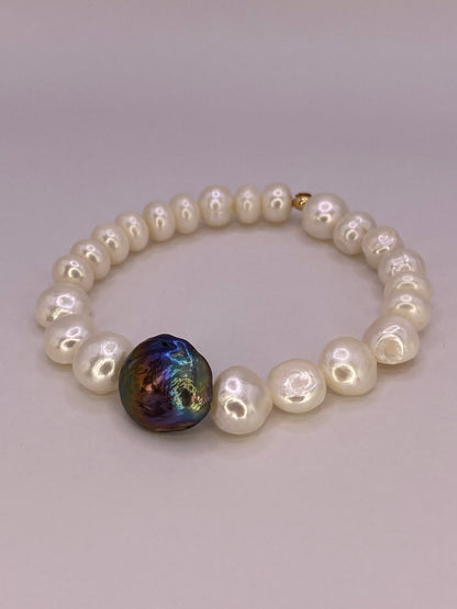 Potato Pearl Bracelet with Abalone Coin