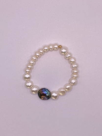 Potato Pearl Bracelet with Abalone Coin