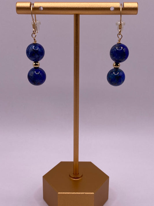 Lapis Lazuli and Gold Beaded Earrings (Round)