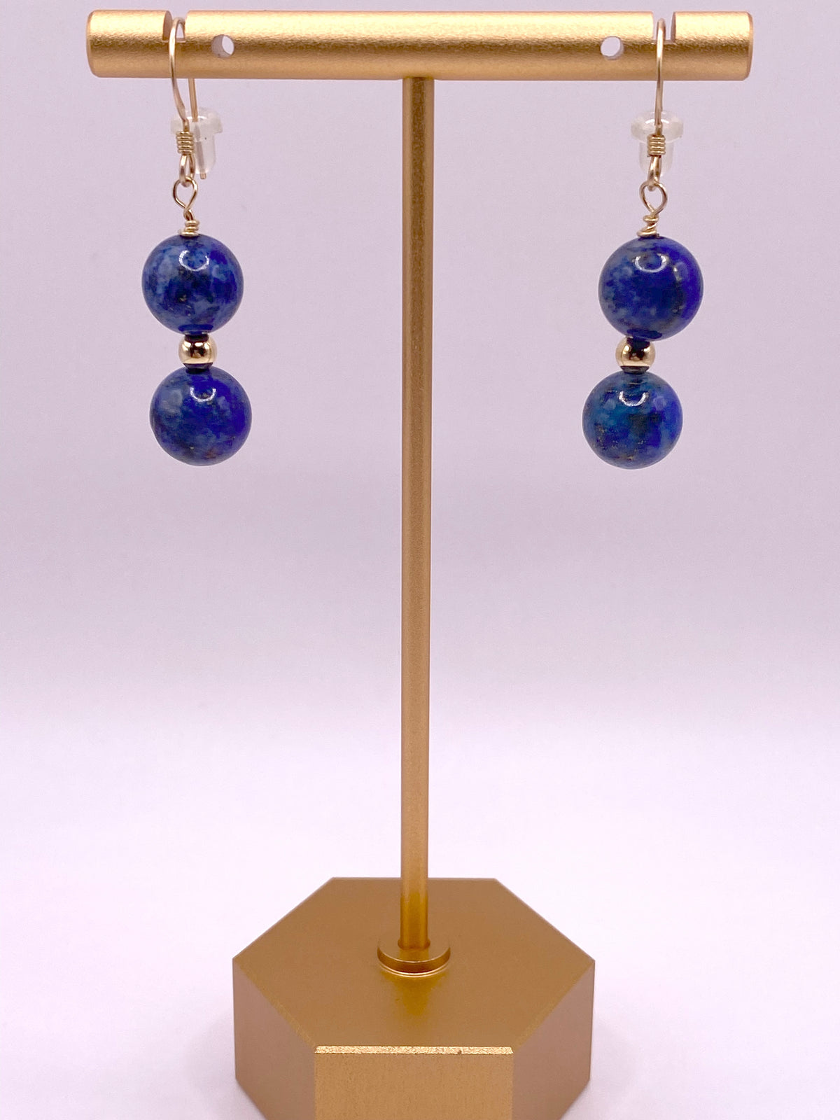 Lapis Lazuli and Gold Beaded Earrings (Round)