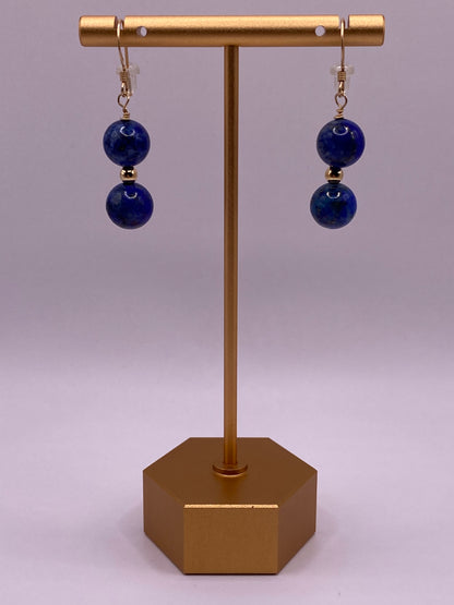 Lapis Lazuli and Gold Beaded Earrings (Round)