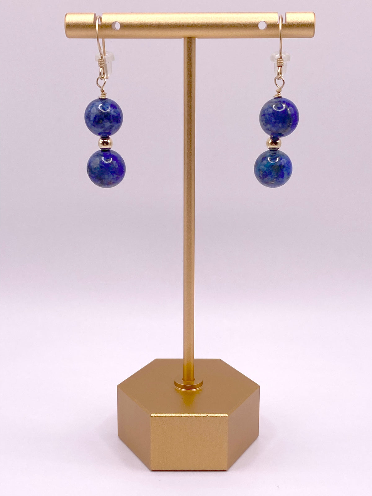 Lapis Lazuli and Gold Beaded Earrings (Round)