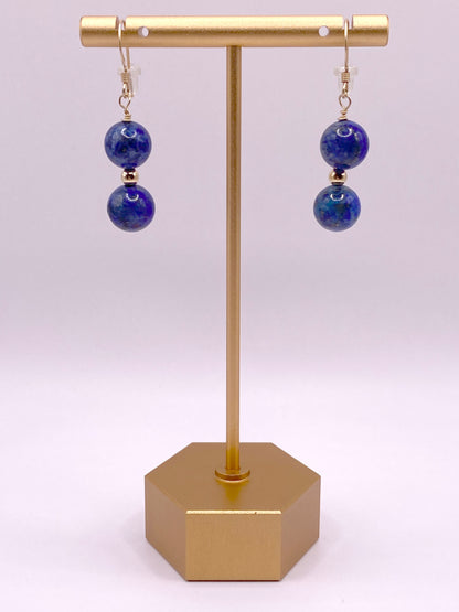 Lapis Lazuli and Gold Beaded Earrings (Round)