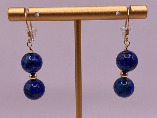 Lapis Lazuli and Gold Beaded Earrings (Round)