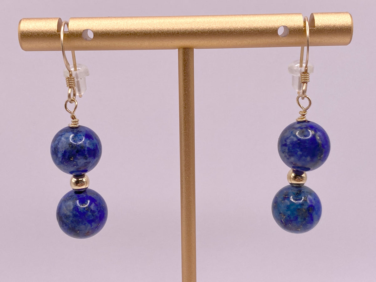 Lapis Lazuli and Gold Beaded Earrings (Round)