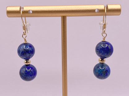 Lapis Lazuli and Gold Beaded Earrings (Round)