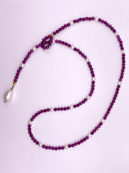 Ruby and Pearl Necklace and Bracelet Set