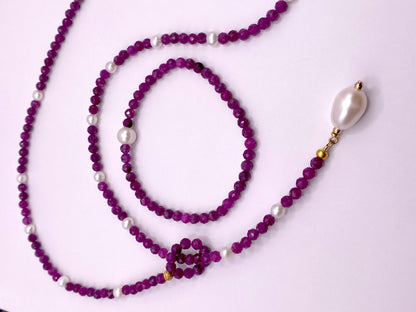 Ruby and Pearl Necklace and Bracelet Set