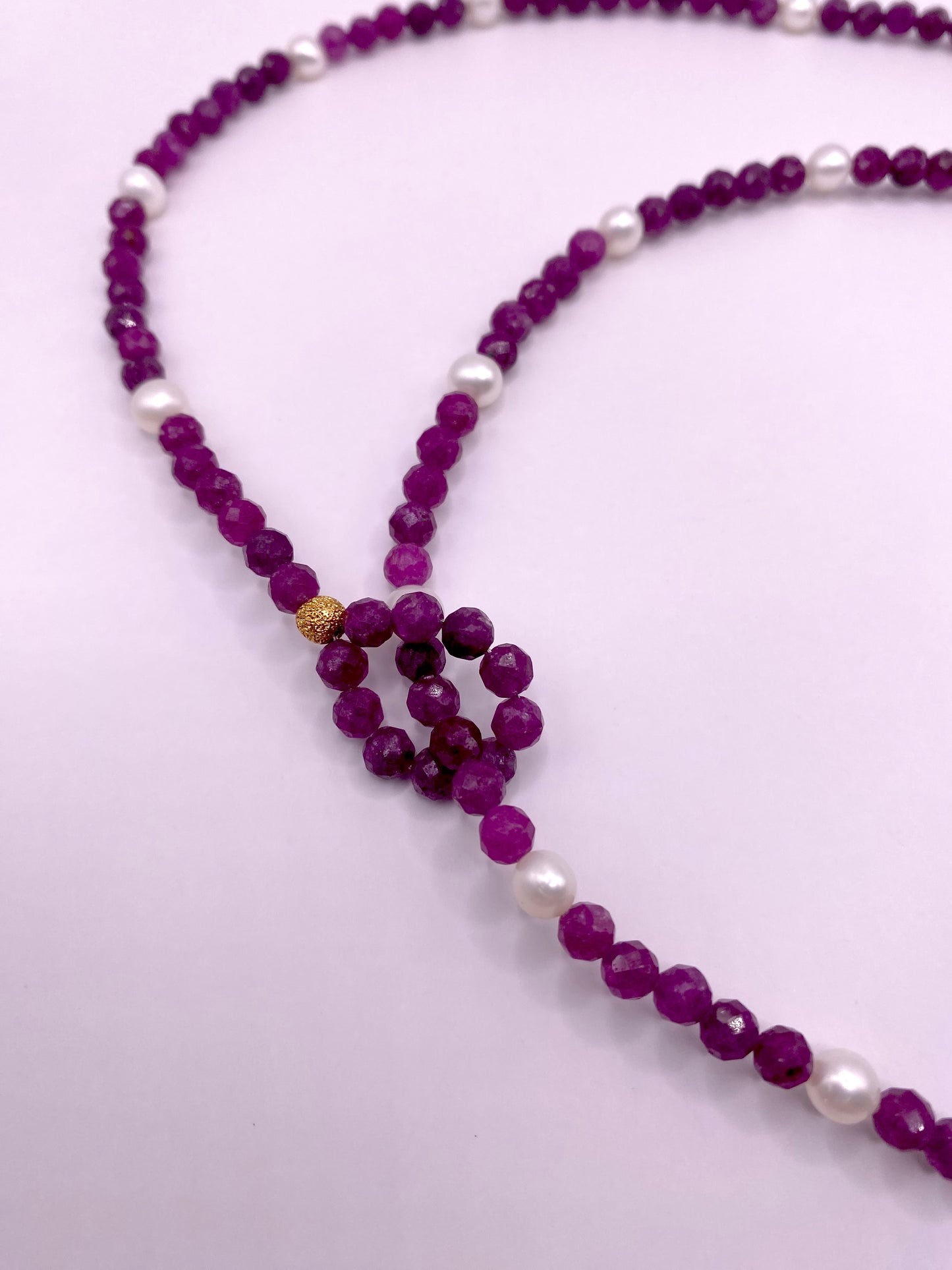 Ruby and Pearl Necklace and Bracelet Set