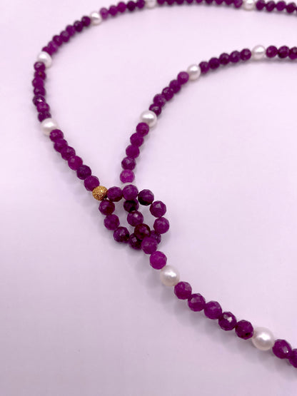 Ruby and Pearl Necklace and Bracelet Set
