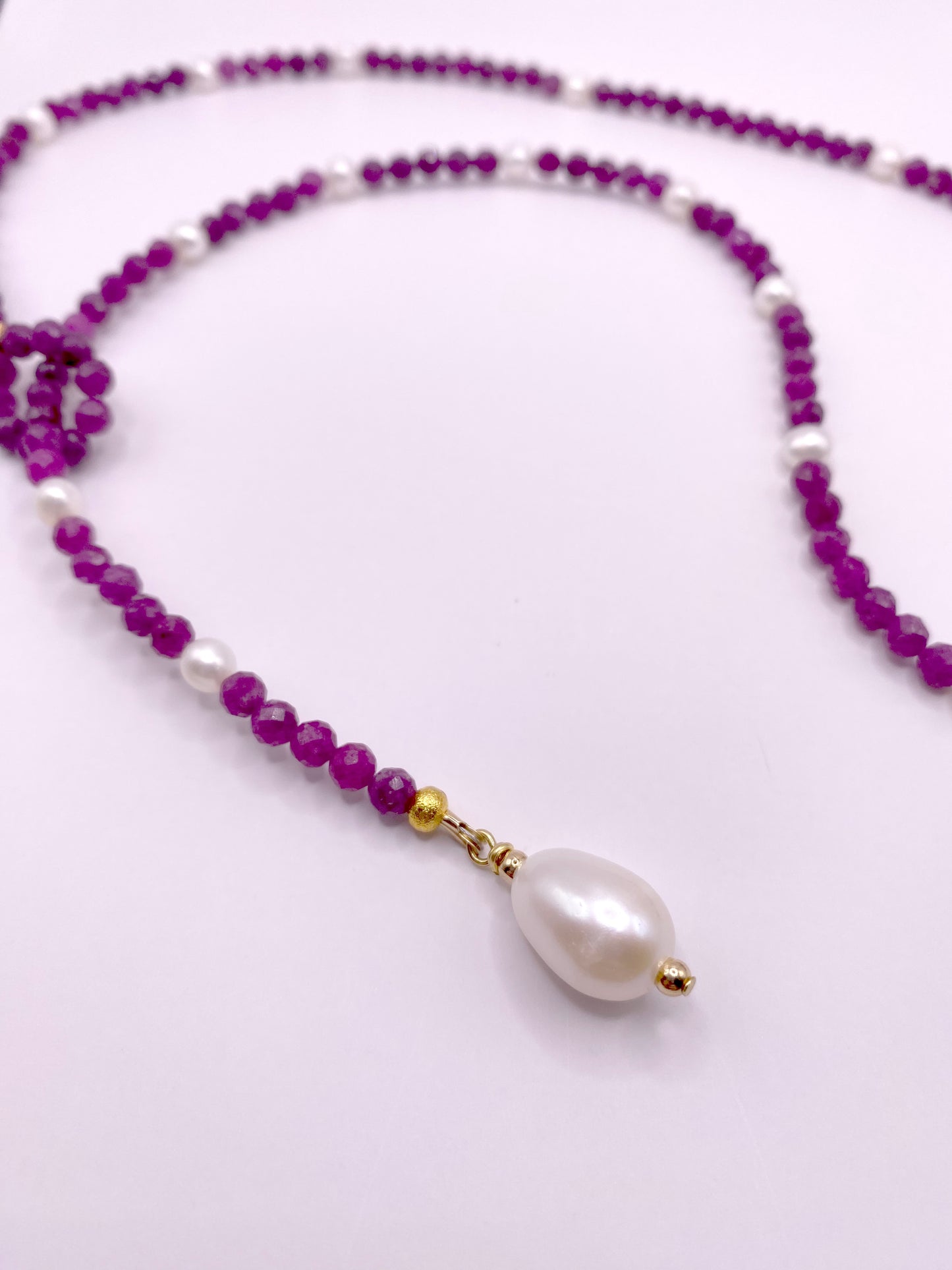 Ruby and Pearl Necklace and Bracelet Set
