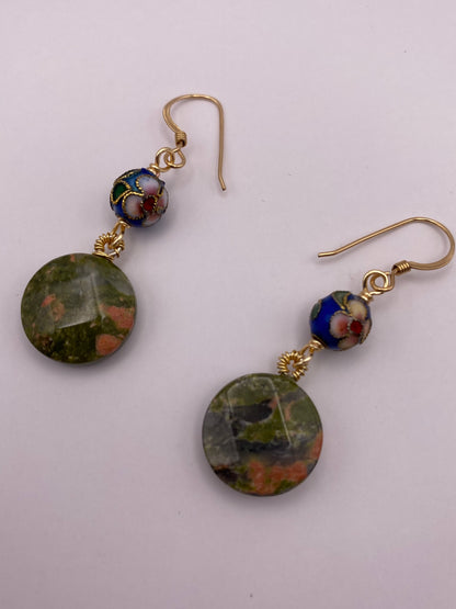 Sodalite Pebble Necklace with Unakite Jasper Pendant and Matching Earrings