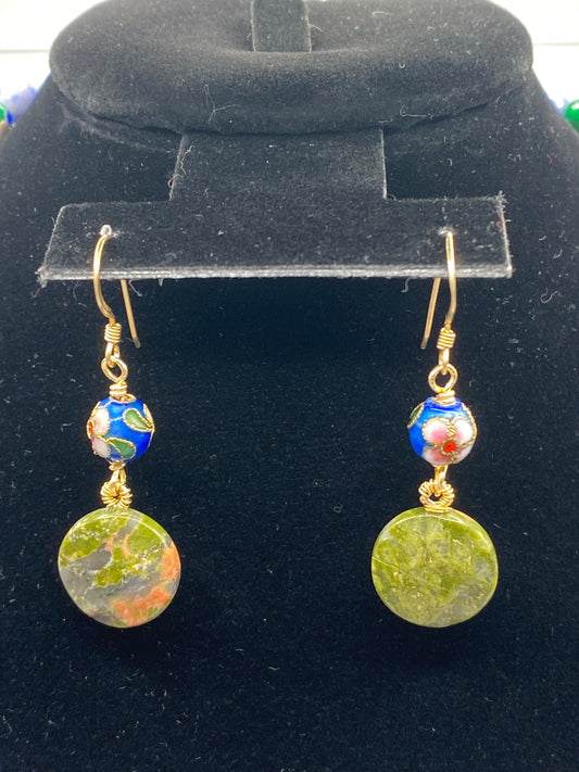 Sodalite Pebble Necklace with Unakite Jasper Pendant and Matching Earrings