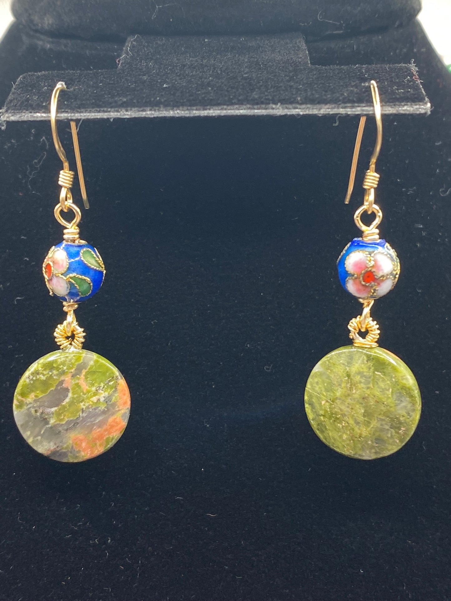 Sodalite Pebble Necklace with Unakite Jasper Pendant and Matching Earrings