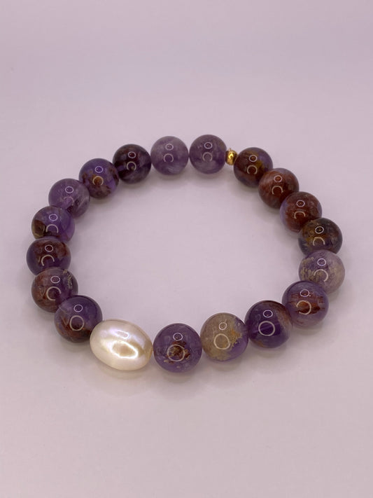 Super Seven and Pearl Beaded Bracelet