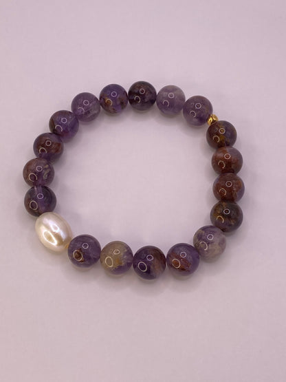 Super Seven and Pearl Beaded Bracelet