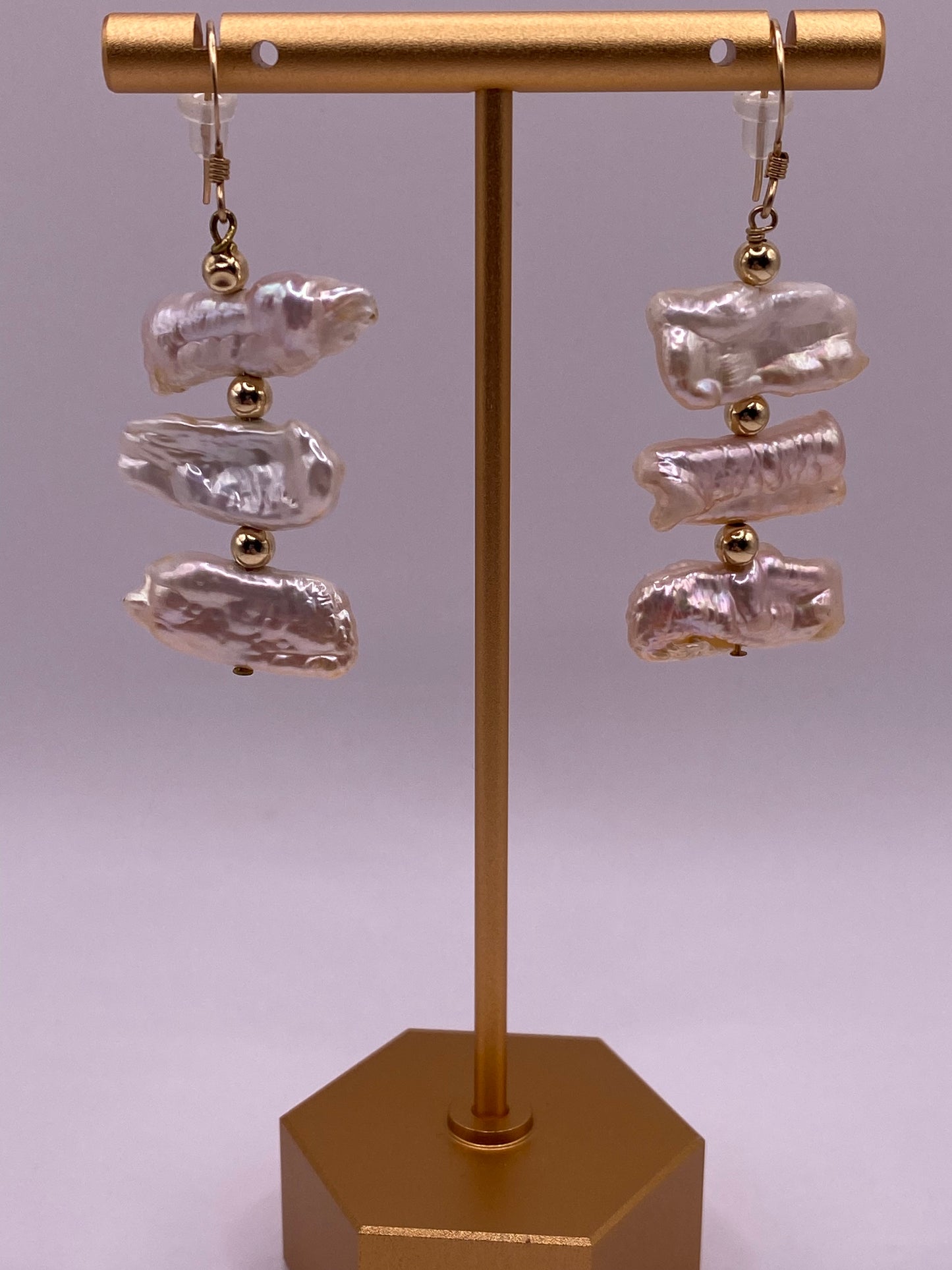 Freshwater Pearl and Gold Beaded Earrings