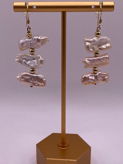 Freshwater Pearl and Gold Beaded Earrings