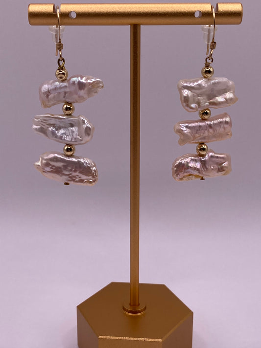 Freshwater Pearl and Gold Beaded Earrings
