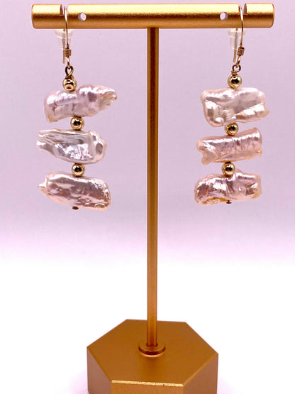 Freshwater Pearl and Gold Beaded Earrings