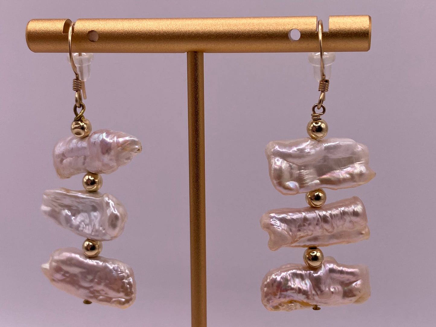 Freshwater Pearl and Gold Beaded Earrings
