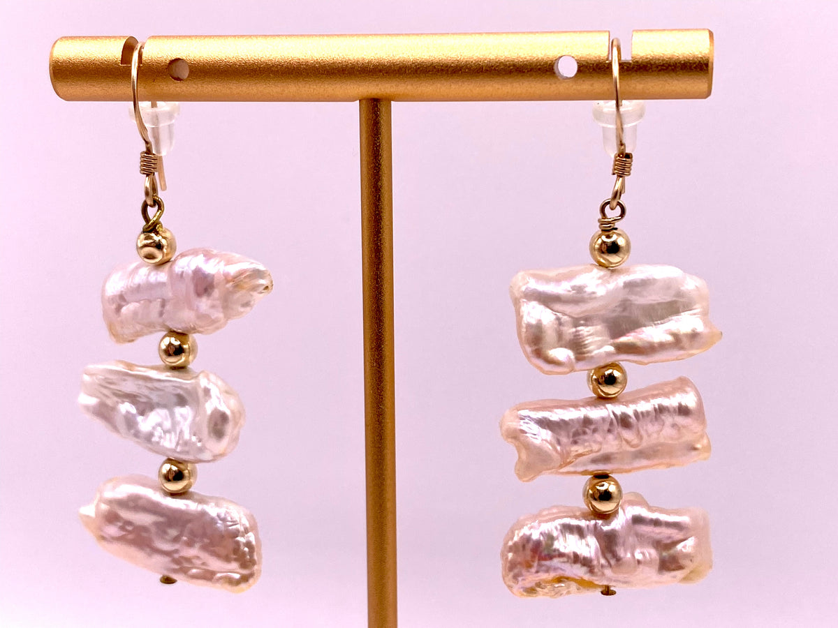 Freshwater Pearl and Gold Beaded Earrings