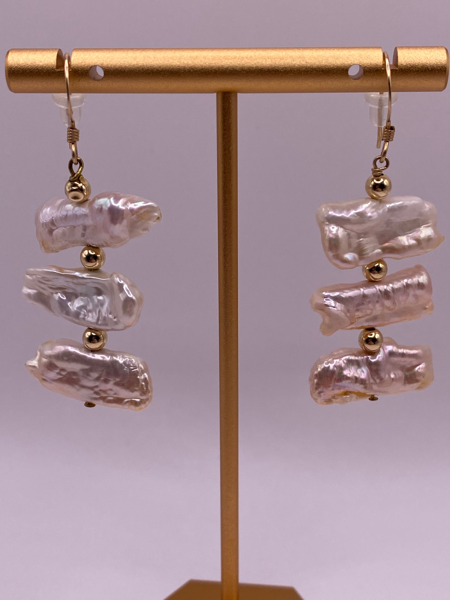 Freshwater Pearl and Gold Beaded Earrings