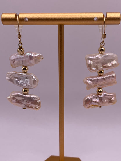 Freshwater Pearl and Gold Beaded Earrings