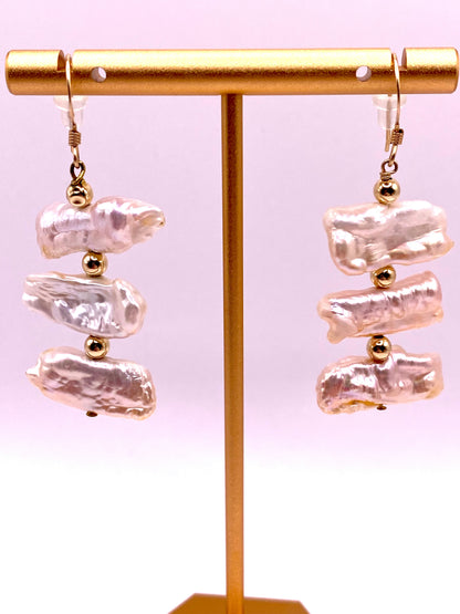 Freshwater Pearl and Gold Beaded Earrings