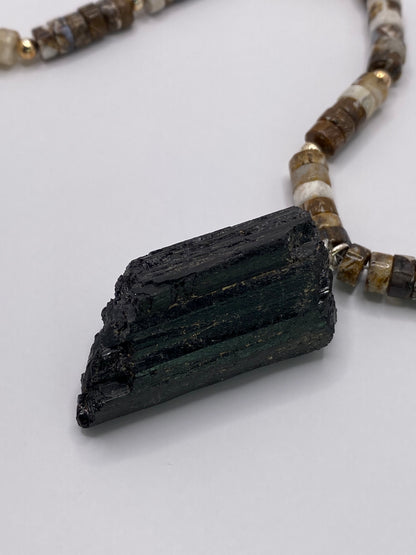 Black Tourmaline and Brown Opal Necklace